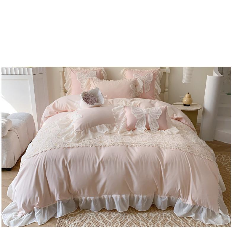 法式品公风丝水洗棉床上用四件套雪纺蕾边被套床主单GBZ浪漫2025