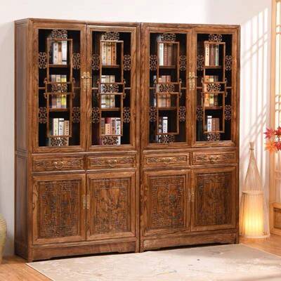 新式柜书架书橱实木落展示柜地带书中门书房客厅仿古三组IBU合一
