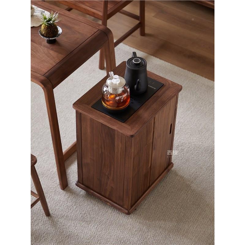 用余新中式实ONP木茶柜家小型茶边柜北美黑胡桃木弦客厅可移动茶