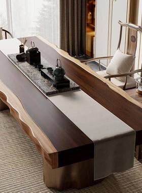 严选新中然式自大实板边木茶桌组合原木RUR不规则茶台办公室泡茶