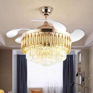 水晶隐形风扇灯XZU客餐厅厅气轻奢家用高端大新款吊灯扇中山灯具