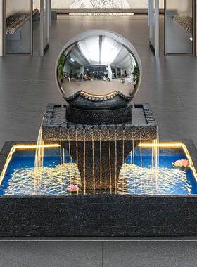 欧式假山流水喷泉财鱼缸财厅庭院JUK鱼招池造景八方来圆客球水景