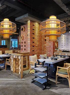 竹艺吊灯现代21063约禅日式灯竹编中灯笼式餐厅酒意店火锅店创意