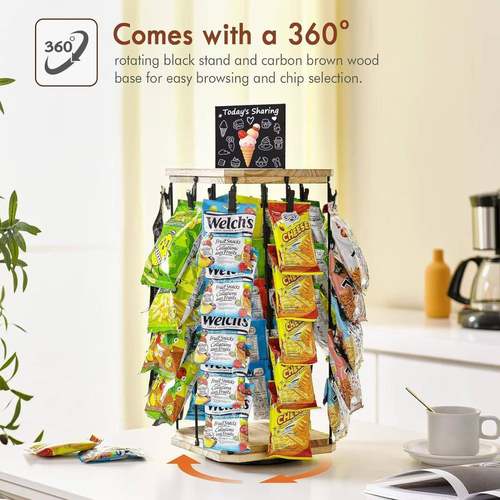 木制可旋转零零食架食收架带黑板子零食售卖架多层小夹糖纳果薯片