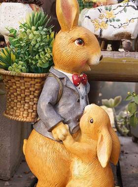 动户外创意可爱兔子花缸树脂雕塑花园件庭院阳382摆物台装饰园林