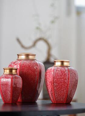 茶叶罐瓷中小号合金盖密存茶罐红YCN封茶普洱岩茶陶通用茶叶大包