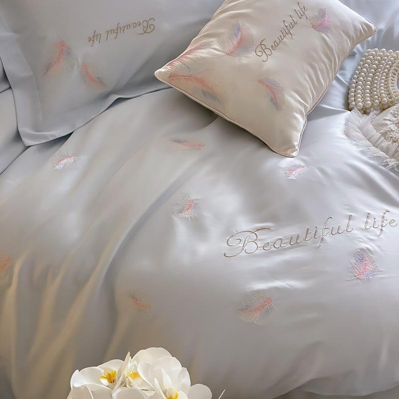 0床0支长绒棉轻奢1高端上云羽四件套式法羽毛绣花全棉纯棉被套床