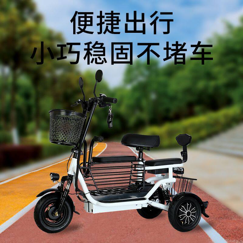 亲子折叠电动三轮车成人男女女士代步双人三座三轮小型代步车母子