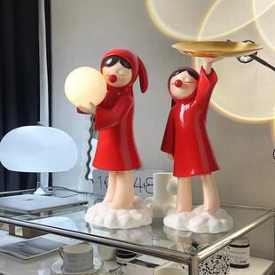 创意女盘孩托钥纳玄匙关摆件DKO客厅家居装饰品灯饰送闺收蜜礼物