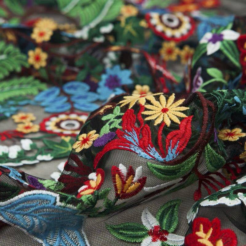 法国高档重工网纱刺绣蕾丝面料布料服装diy立体绣花花布透视批发