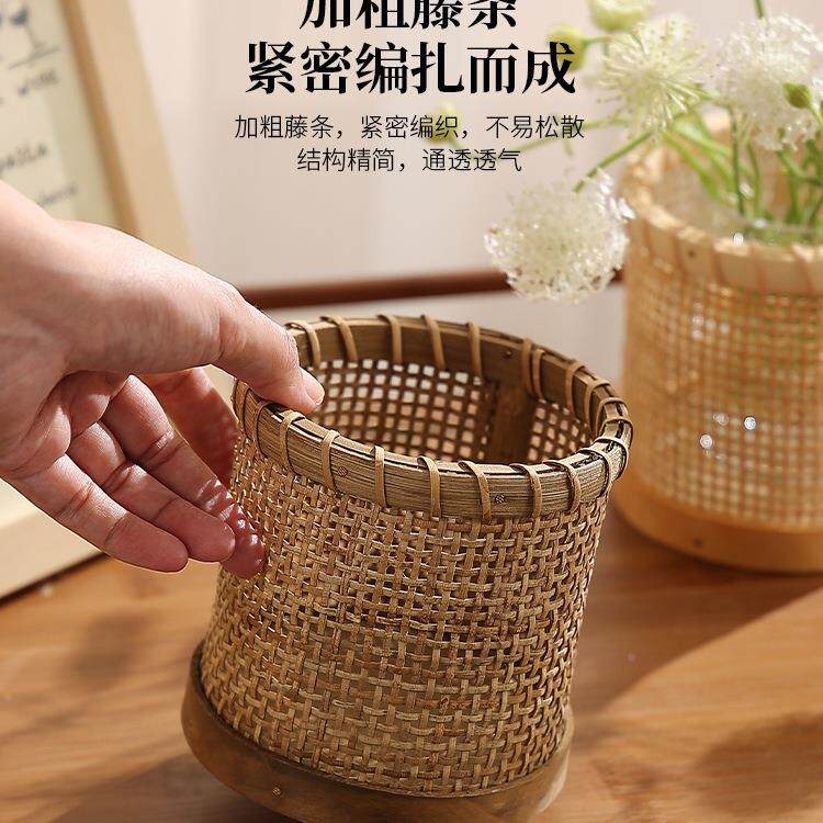 复藤编收纳筐笔筒家用放子古的985收纳筒桌台面梳杂物收纳网餐红