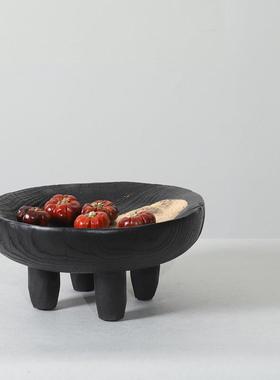 现代侘寂术树ZSA脂仿艺炭化木纹果盘装饰术桌面摆楼件样板间艺售