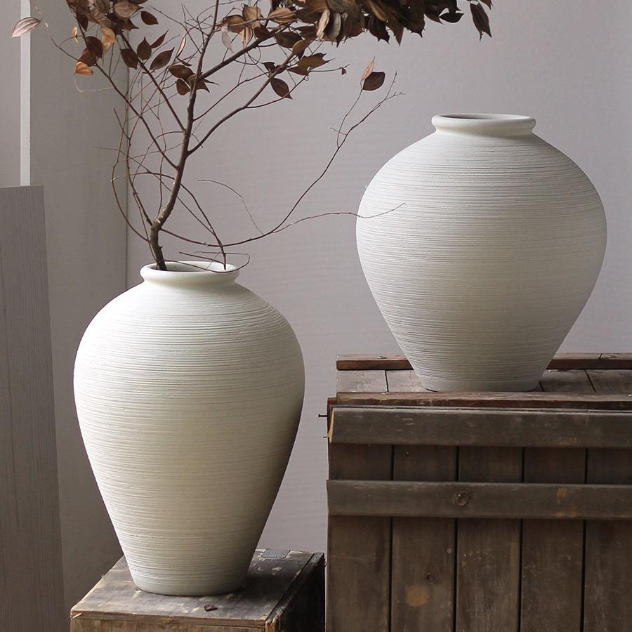 落地陶瓷花色瓶客厅插干花ASN约装饰侘寂米白简粗陶大罐客厅新款