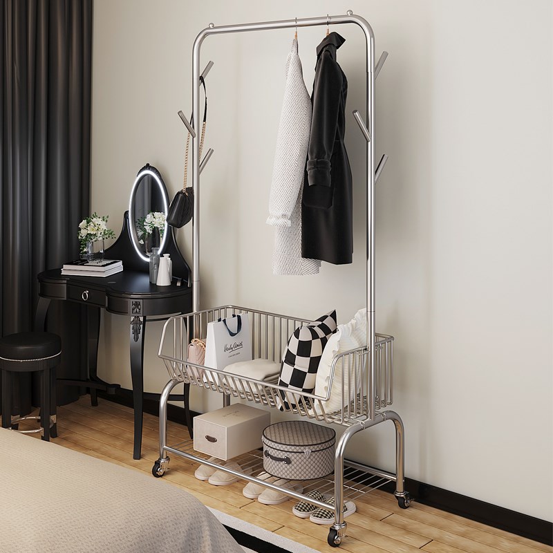 轻奢衣帽架晾衣杆移动落地简易主卧D室内家用隔夜挂衣服收纳置物