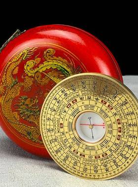 罗盘黄铜实SZT心专雕刻身小携带业八卦圆盘随罗经仪
