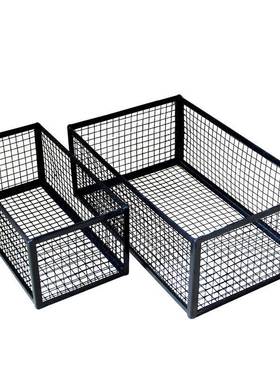 1VPR镂空网格篮子长方铁形铁丝收纳F75876SJ篮大号铁宠框物黑白色