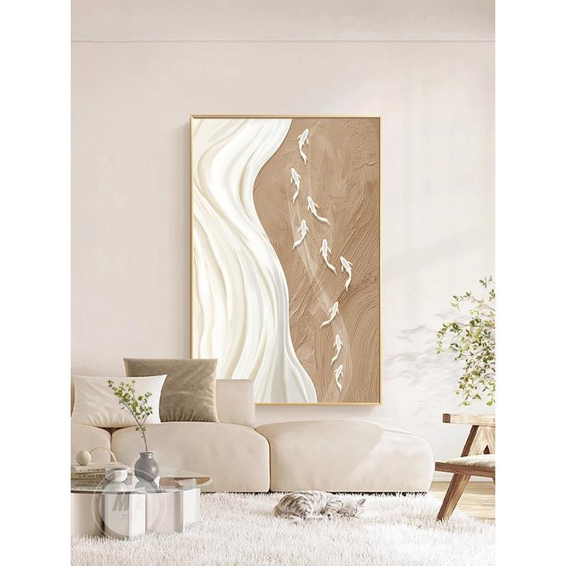 原木奶油客厅艺装挂饰画抽象肌理落画高LH-299级术地沙发背景墙画