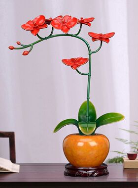 兰花摆件全铜工艺品蝴蝶兰纯铜花插现代家居饰品中式客厅盆景摆设