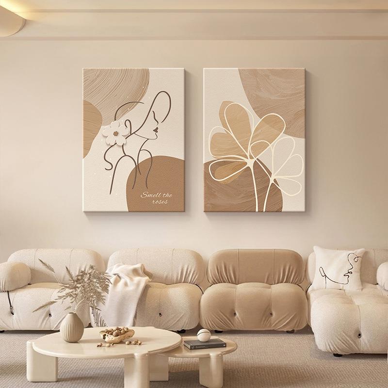 现代简卧室床头饰画约抽象线原条人物挂画奶油装YNX风木风客厅墙