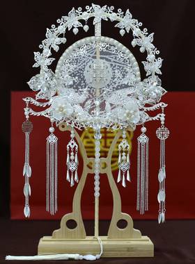 新品团扇结婚新娘品秀禾手婚工扇中式61640喜扇成团扇9066服-1