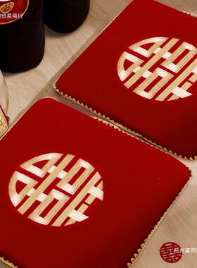 喜字跪垫一对喜色结用品大全婚F98S68S6婚礼新娘敬茶改口坐福垫红