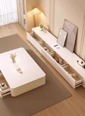 现代简约奶油风岩板茶柜几电视合视客厅家用小1303户型落地组电柜