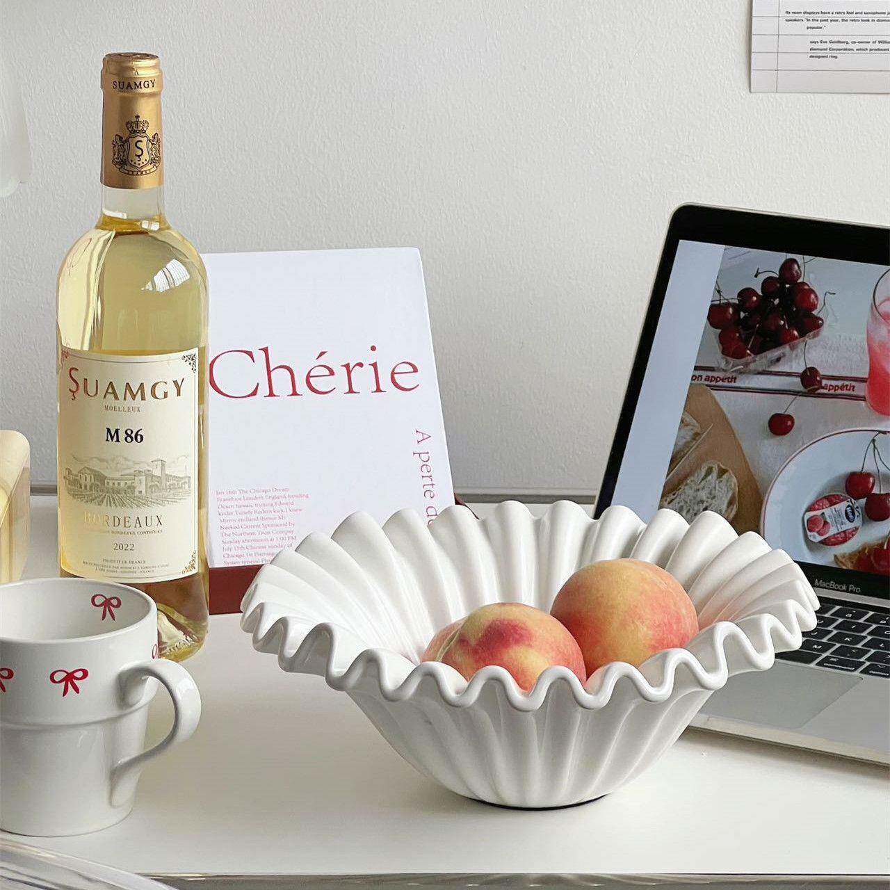 简FSJ约波桌浪色中古果盘法式果碗餐桌茶黑几面收纳饰装艺术摆件