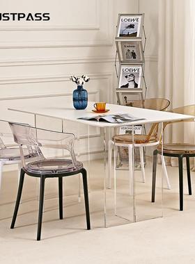 亚克RXL力岩板餐桌透家用简约红白色意式奢轻悬浮长明方形网餐桌