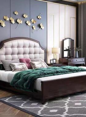 美式樱桃木实木1奢.软8MLJ-FCMS-卧床室轻简约软包靠大床1.5M高箱