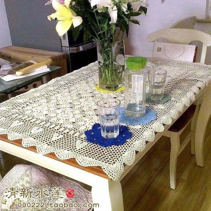 手工钩织纯棉RZK蕾丝编织式镂空中美式盖茶几方桌布钢琴布沙发巾