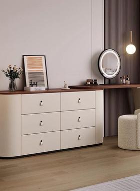 高档实梳妆体复古风家用卧室QMX胡桃木饰面马木鞍皮化妆台收纳台