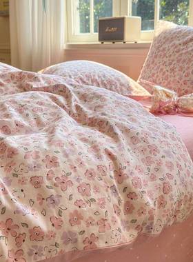 小清新纯单棉被套单件春季全棉罩三件套宿舍36055人南被套三件套