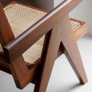 中复刻昌迪加尔P计J椅休实古木藤编椅设师椅闲椅复古KCE单人椅