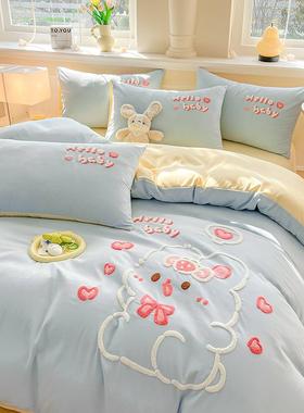 2025卡通水洗单床上四棉件套三件套可爱单人品床被套床学96484生