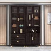 房新中式 实木书紫685金檀木书橱组合玻璃柜带墙门落柜地靠书家具