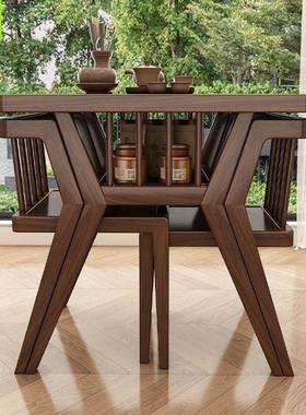 实木新款乌金用阳台户桌椅茶桌休椅家洽谈喝茶闲WMH小型简约一桌