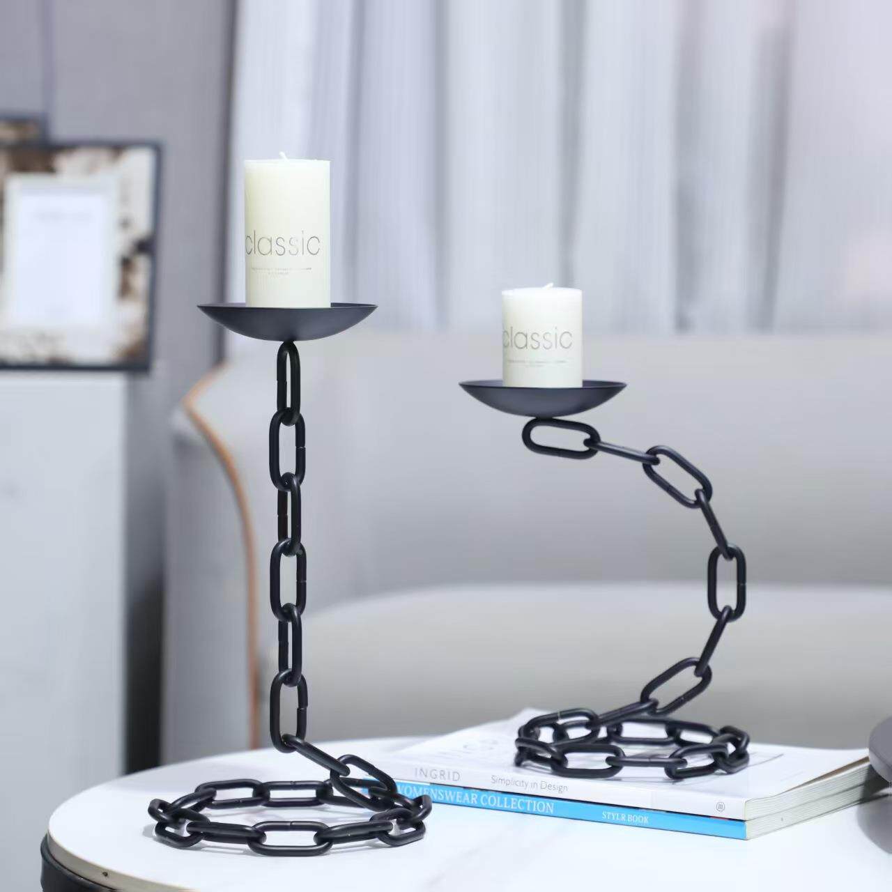 现代件简约古铁链金属烛台店桌复面摆餐1570厅酒卧室样板房家居装