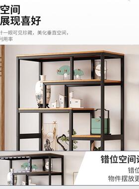 书架墙落地置MCI物架简易靠柜书一体架子多层网红钢木中式展示博