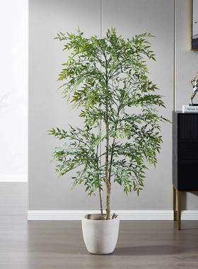 仿真植物南天竹盆栽仿生绿植盆48363天假造景客景厅家居装饰树火