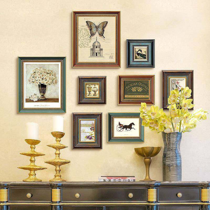 美式复厅照片墙装饰画古简约欧式餐56274厅玄关客木实相框组合壁