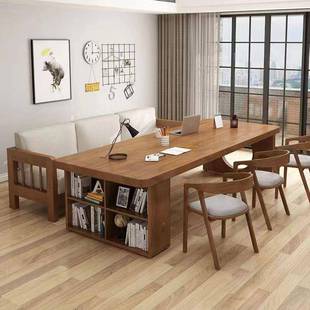 中式实木书桌条书架一体双工长写字732桌家用人客厅办公桌学习桌