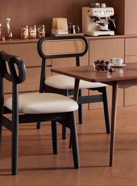 法式中古藤编椅子风实木椅家用餐厅餐餐桌椅椅TLT凳靠背2025新款