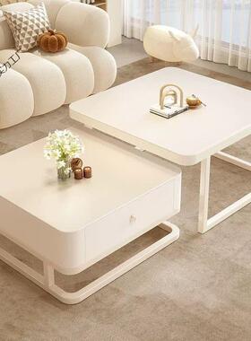 岩茶几奶油风QME白岩板茶几组合轻奢小户简型客厅约板家用现代网