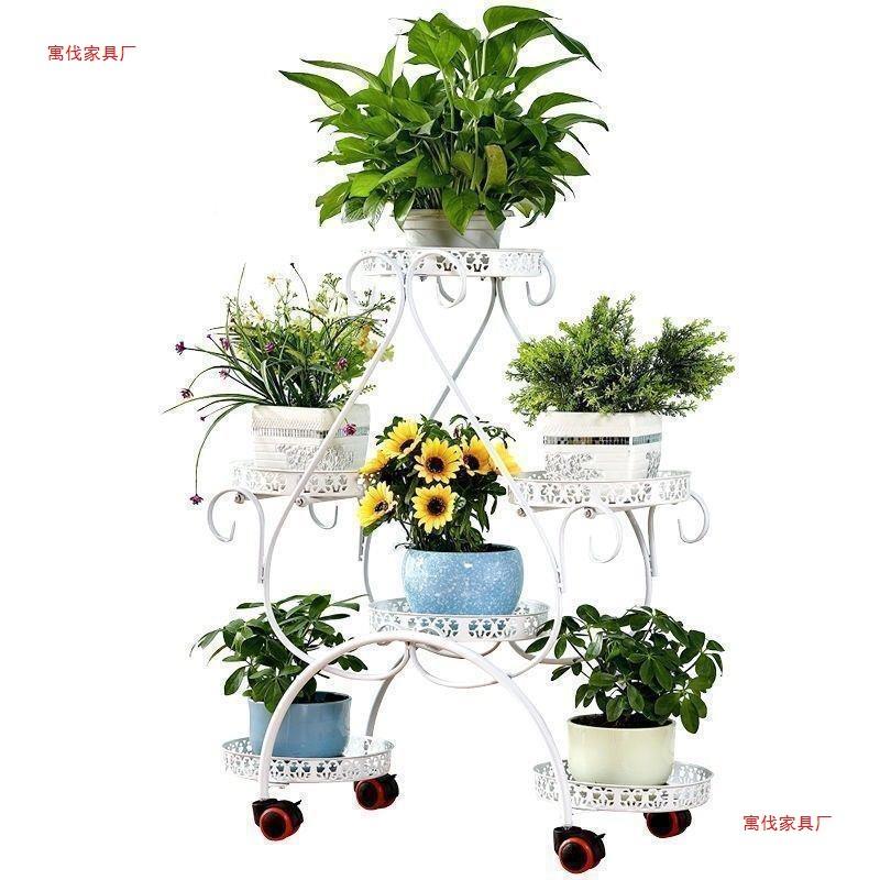 花阳置架物架艺多层带轮落YOC地式绿萝花盆架客厅台心形花铁架子