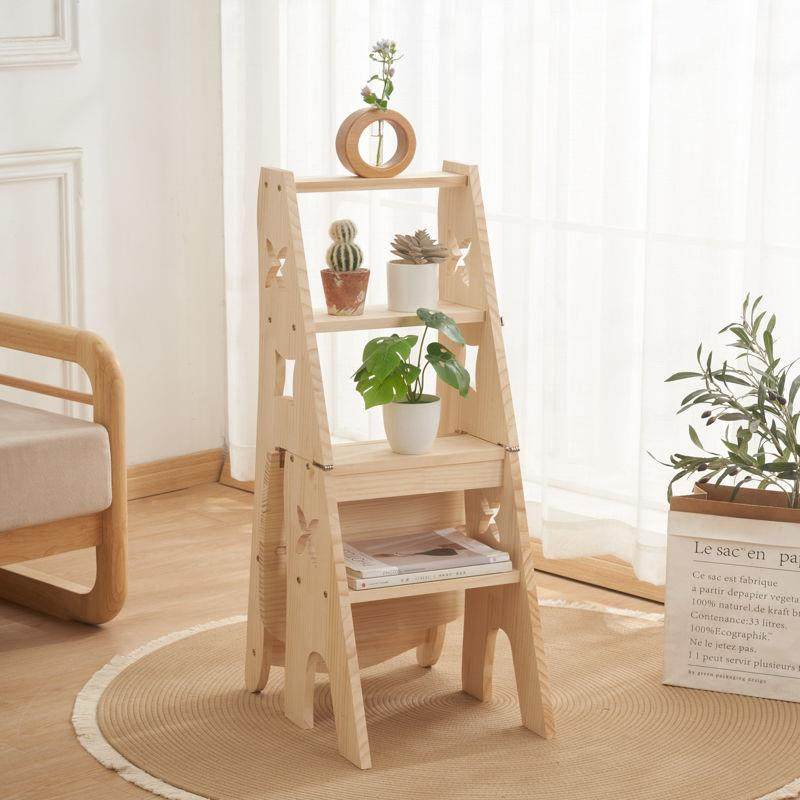 实木梯家用梯子椅子叠伸折缩两用梯凳室内登高人76695字梯梯楼多
