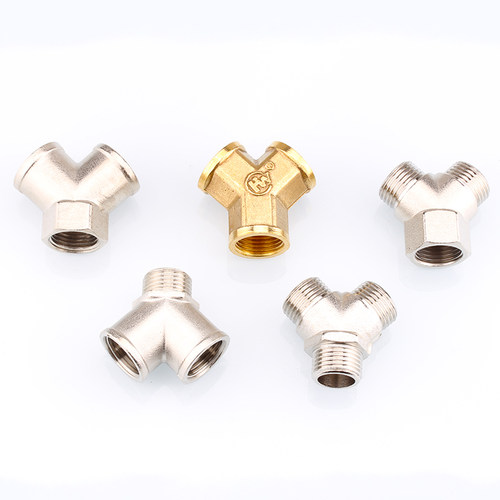 4分y型三通接头 内丝外丝一进二出水管铜三通四分一分二路分水器