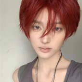 假发男酒红色短直发崩坏星穹cos红发男孩万用毛日常少年感全头套