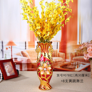 结婚红色一对陶瓷花瓶摆件 客厅 插花婚庆用品家居电视柜装饰工艺