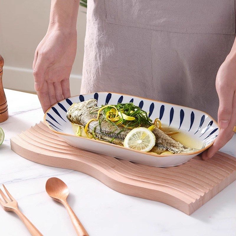 鱼盘家用2025新款千叶草陶瓷蒸鱼烤鱼盘长方形高级高颜值碟子菜盘,餐饮具,盘,淘宝优惠券,粉丝福利购,淘宝优惠卷