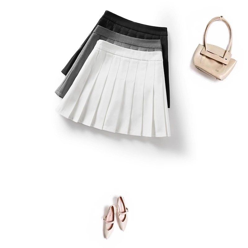 夏装2024年新款女夏短款a字半身裙西装面料百褶裙小个子xxs裙子